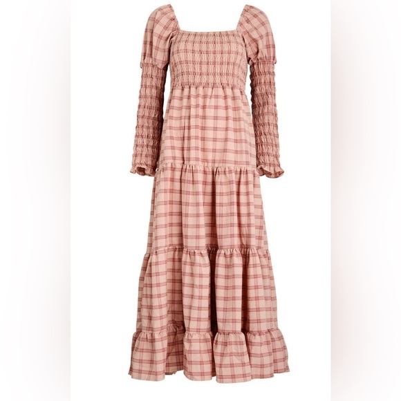Sister Jane Dresses & Skirts - Sister Jane Pointe Check Pink Plaid Smocked Tiered Maxi Dress size L